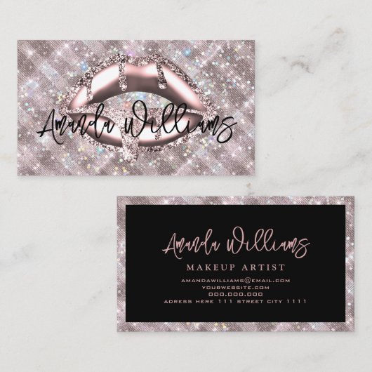 Holografische Glitzern Rose Gold Glitzer Lips Einz Visitenkarte (Vorne/Hinten)