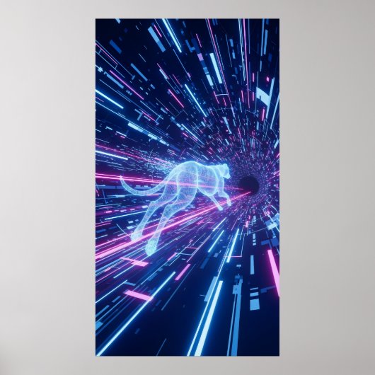 holografische Hundengallops durch einen neonbeleuc Poster (Vorne)