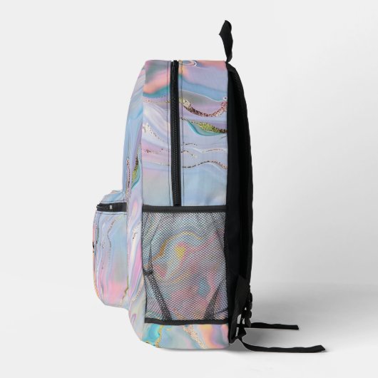 Holografische Iridescent Opal-Marmormädchen Bedruckter Rucksack (Rechts)