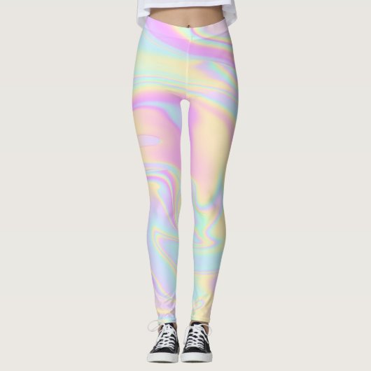 Holografische Iridescent Pastel Rainbow Leggings (Vorderseite)