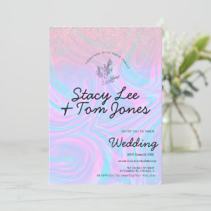 Holografische lila rosa Glitter-Botanical-Hochzeit Einladung