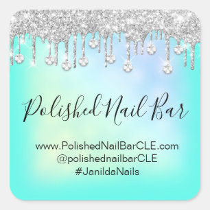 Holografische Mint Blau Diamant Tropfen Nagel Bar Quadratischer Aufkleber