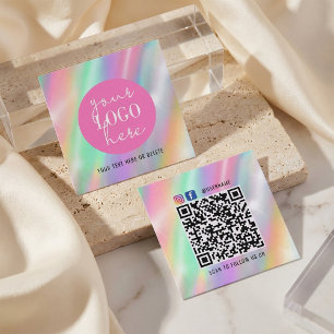 Holografische Pastell-Markenkarte mit QR-Code Quadratische Visitenkarte