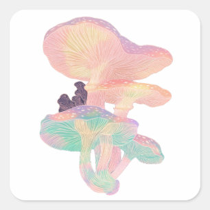 Holografische Pilze - Mystischer Vektorstil Quadratischer Aufkleber