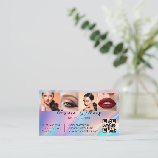 holografische qr Code Makeup Künstler 4 Fotos Schö Visitenkarte (Stehend Vorderseite)