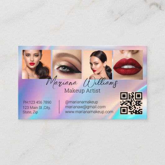 holografische qr Code Makeup Künstler 4 Fotos Schö Visitenkarte (Vorderseite)