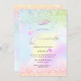 Holografische Quinceanera Pink Butterfells+Glitzer Einladung