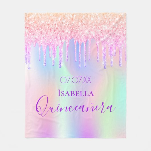holografische Quinceanera-Tropfen Fleecedecke (Vorderseite)