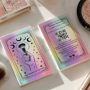 Holografische Regenbogen-Celestial-Tarot-Makeup-QR Visitenkarte
