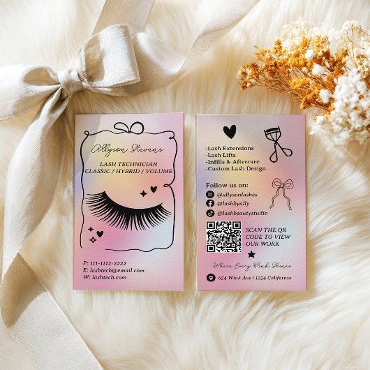 Holografische Regenbogen-Einhorn-Lash-Tech-QR-Code Visitenkarte