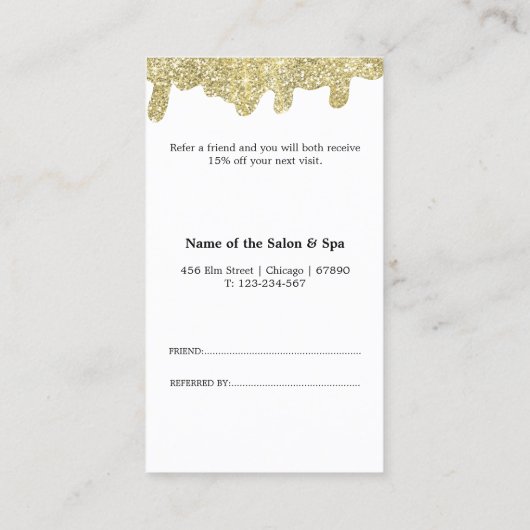 Holografische Signatur Moderner Glam Gold Glitzer Empfehlungskarte (Rückseite)