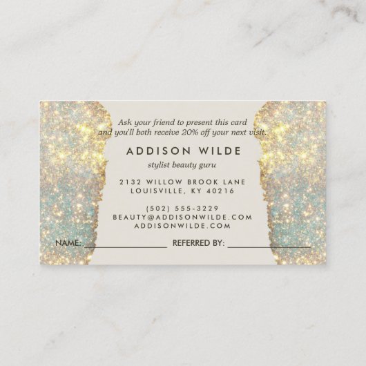 Holografische Signatur-Script Moderner Glam-Glitze Empfehlungskarte (Rückseite)