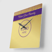 Holografische Signatur-Script Moderner Gold-Glitze Quadratische Wanduhr (Winkel)