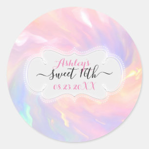 Holografische Sweet 16th Save The Date Quinceañera Runder Aufkleber