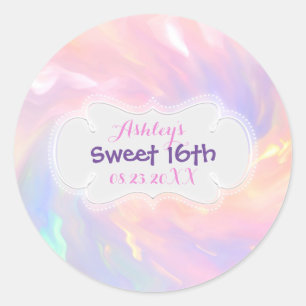 Holografische Sweet 16th Save-the-Date Quinceañera Runder Aufkleber