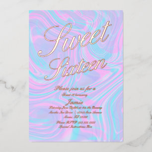 Holografische Sweet Sixteen Farbige Goldfolie  Folieneinladung
