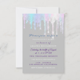 Holografische Tropfen Einhorn Rosa Grau Süß 16. Einladung