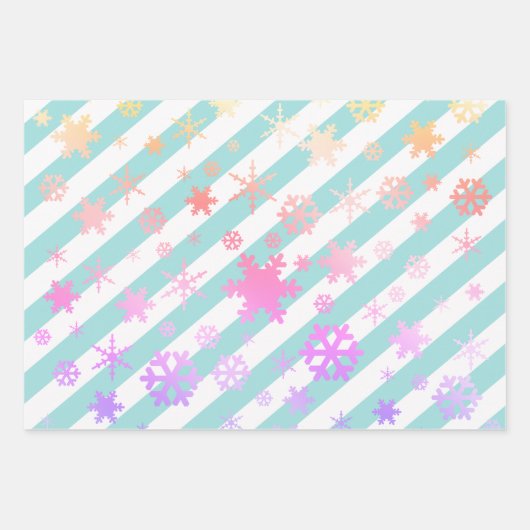 Holografische Weihnachtsschneeflockenmuster Streif Geschenkpapier Set (Vorderseite 3)