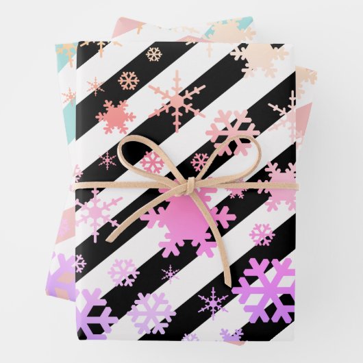 Holografische Weihnachtsschneeflockenmuster Streif Geschenkpapier Set (Beispiel)