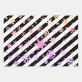 Holografische Weihnachtsschneeflockenmuster Streif Geschenkpapier Set (Vorderseite)