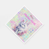 Holografischer Caticorn Meow-Gical Birthday Serviette (Ecke)