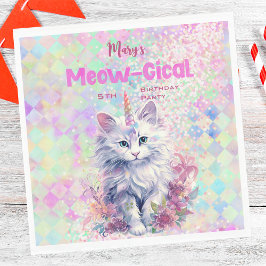 Holografischer Caticorn Meow-Gical Birthday Serviette