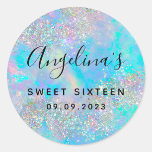Holografischer Glitter Opal Sweet Sixteen  Runder Aufkleber