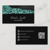 Holografischer Glitzer Aquamarin & Schwarz Moderni Visitenkarte (Vorne/Hinten)