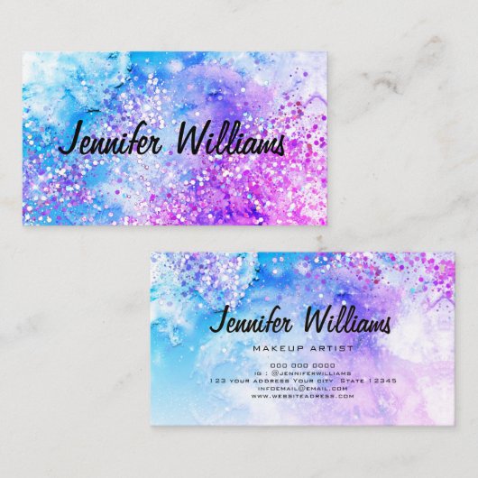 Holografischer Glitzer Aquarell Rodelbahn Visitenkarte (Vorne/Hinten)