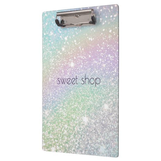 Holografischer Glitzer Bäckerei, Süßigkeiten Perso Klemmbrett (Links)