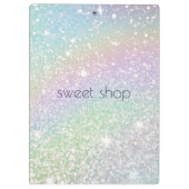 Holografischer Glitzer Bäckerei, Süßigkeiten Perso Klemmbrett (Rückseite)