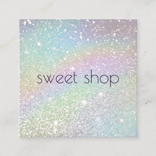 Holografischer Glitzer Bäckerei, Süßigkeiten Quadratische Visitenkarte (Vorderseite)