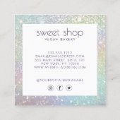 Holografischer Glitzer Bäckerei, Süßigkeiten Quadratische Visitenkarte (Rückseite)
