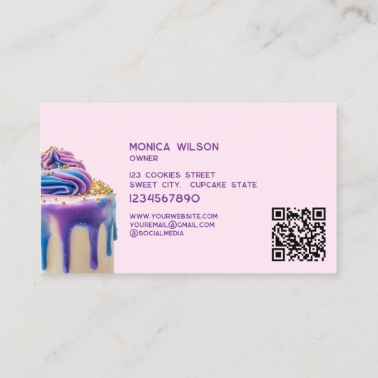 Holografischer Glitzer Cake Zuhause made Cupcakes Visitenkarte (Rückseite)