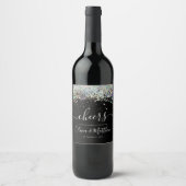 Holografischer Glitzer Cheers Toast Names Wedding Weinetikett (Vorderseite)
