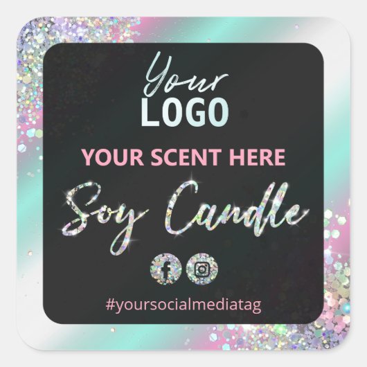 Holografischer Glitzer Glam Soy Candle Labels Quadratischer Aufkleber (Vorderseite)