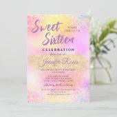 Holografischer Glitzer Glitzern Sweet 16 Girly Mod Einladung (Stehend Vorderseite)