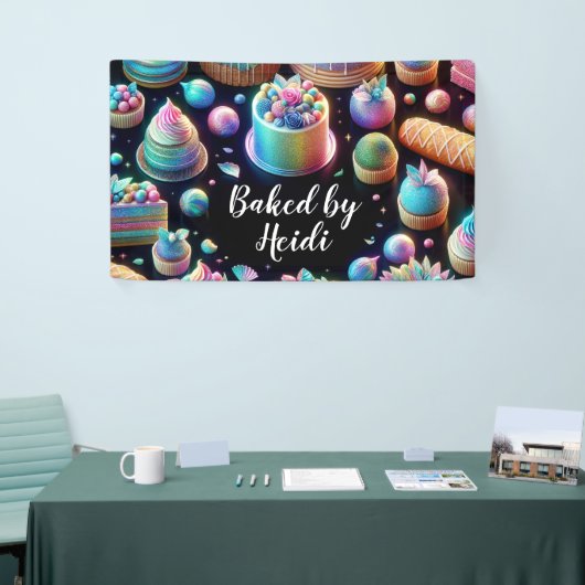 Holografischer Glitzer Kuchen und Süßigkeiten Bäck Banner (Messeveranstaltung)