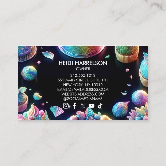 Holografischer Glitzer Kuchen und Süßigkeiten Bäck Visitenkarte (Rückseite)
