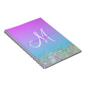 Holografischer Glitzer Lila Blue Ombre Monogram Notizblock (Rechte Seite)