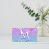 Holografischer Glitzer Lila Blue Ombre Monogram Visitenkarte (Stehend Vorderseite)