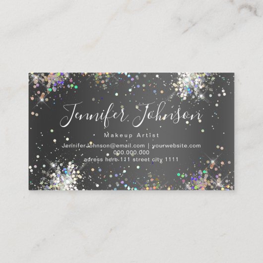 Holografischer Glitzer Makeup Artist Elegant Black Visitenkarte (Rückseite)