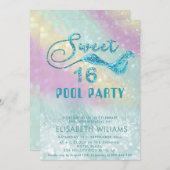 Holografischer Glitzer Meerjungfrau Schwanz Pool P Einladung (Vorne/Hinten)