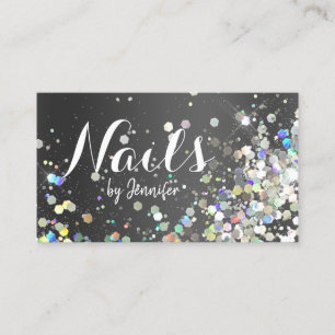 Holografischer Glitzer Nail Salon Elegantes Schwar Visitenkarte