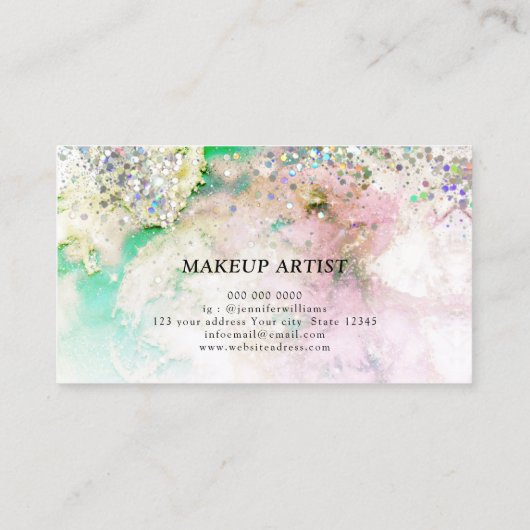 Holografischer Glitzer Nebula Elegante Beauty Visitenkarte (Rückseite)