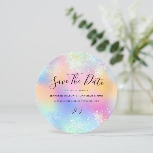 Holografischer Glitzer Pastel Wedding Speichern Si Save The Date (Stehend Vorderseite)