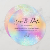 Holografischer Glitzer Pastel Wedding Speichern Si Save The Date (Vorne/Hinten)