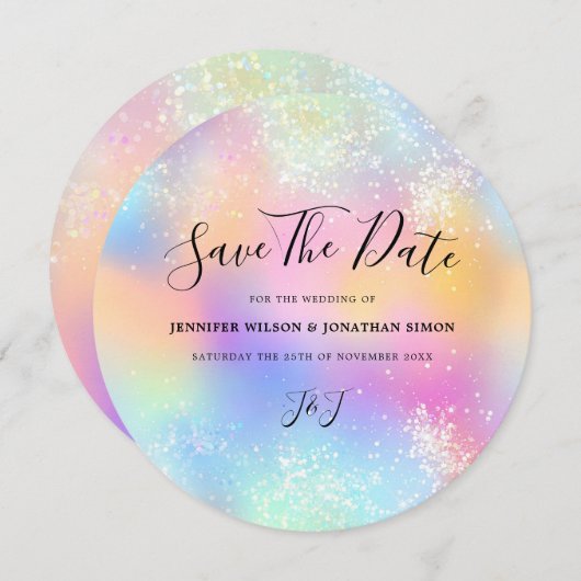 Holografischer Glitzer Pastel Wedding Speichern Si Save The Date (Vorne/Hinten)