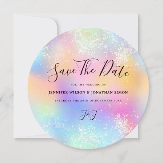 Holografischer Glitzer Pastel Wedding Speichern Si Save The Date (Vorderseite)