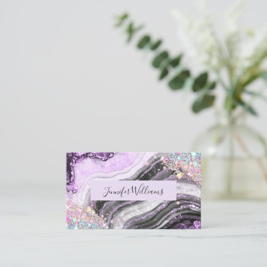 Holografischer Glitzer Pink Foil Lila Amethyst Visitenkarte (Stehend Vorderseite)